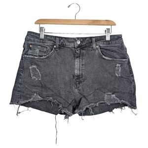 Mavi Distressed Black Denim Cut Off Shorts High Rise Stretch Raw Hem | Size 31
